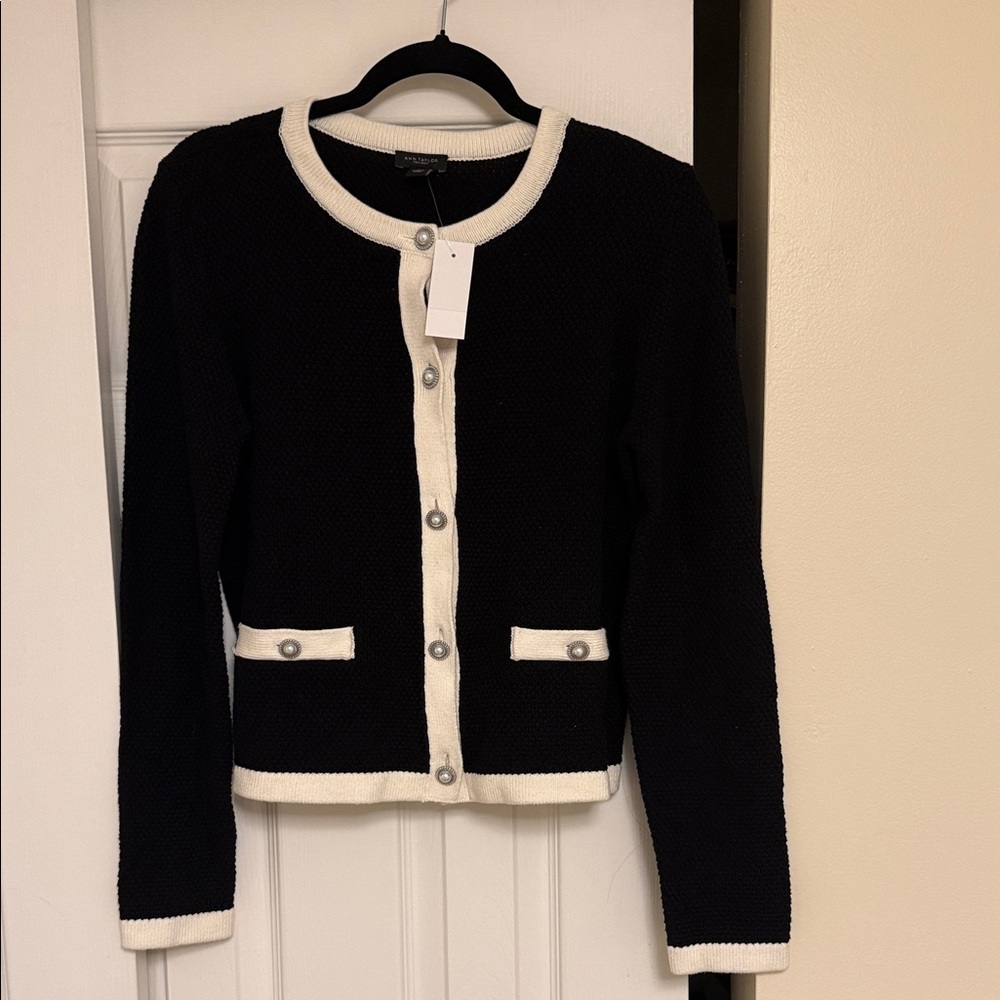 Ann Taylor Factory Black and Cream Cardigan